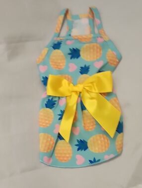 Source Unknown Blue Pineapple Print Dog Dress with Yellow Bow